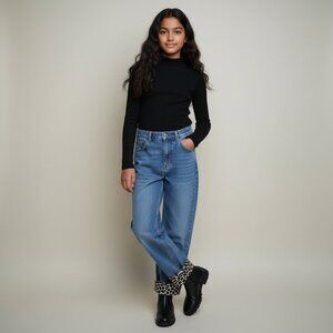 Vintage 90s Qupid Jeans Girls Straight Leg Denim with Animal Print Cuffs Size 16